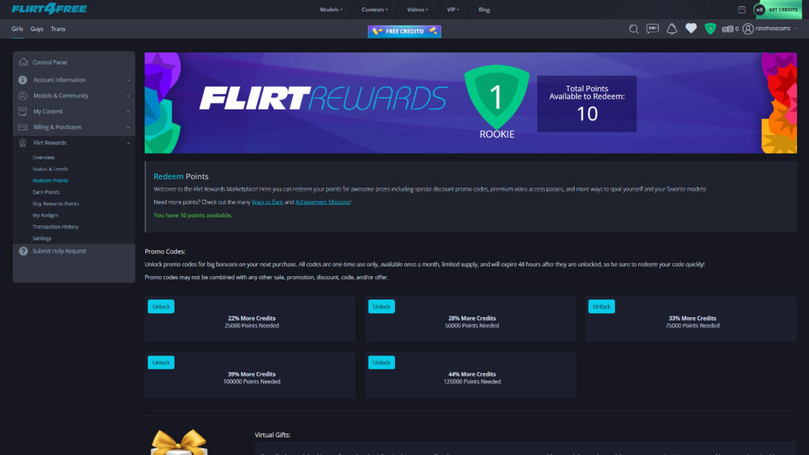 Flirt4free rewards points system